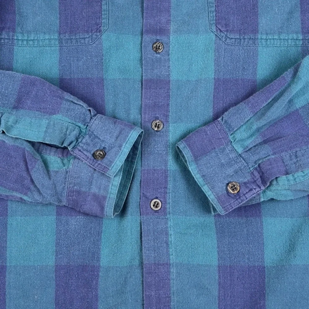 Vtg 90s Levi's Modern Authentics Flannel Shirt Men's L Blue Green Plaid